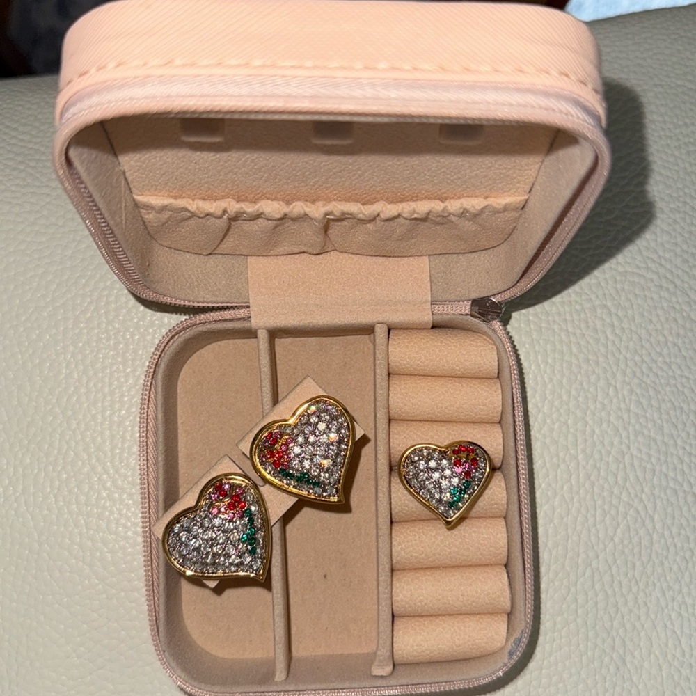 Vintage Rhinestone Heart Clip On Earrings And‎ Matching Ring